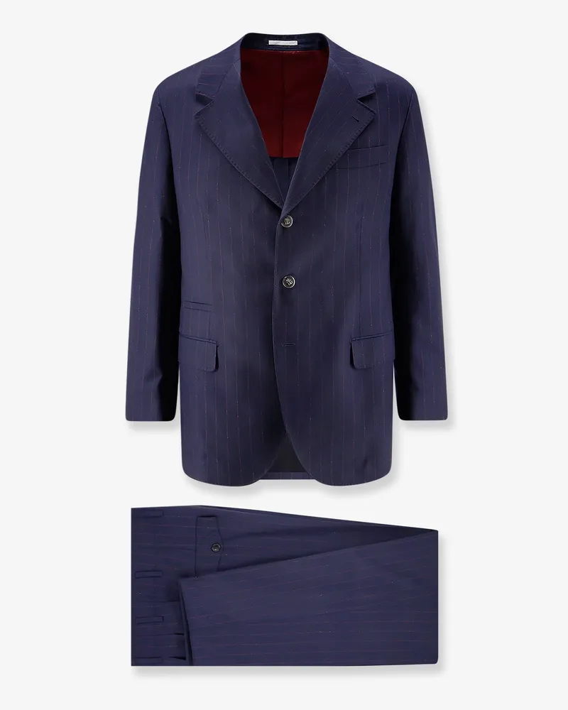 Brunello Cucinelli Virgin wool suit with pinstripe pattern -  - gender_Man Blue