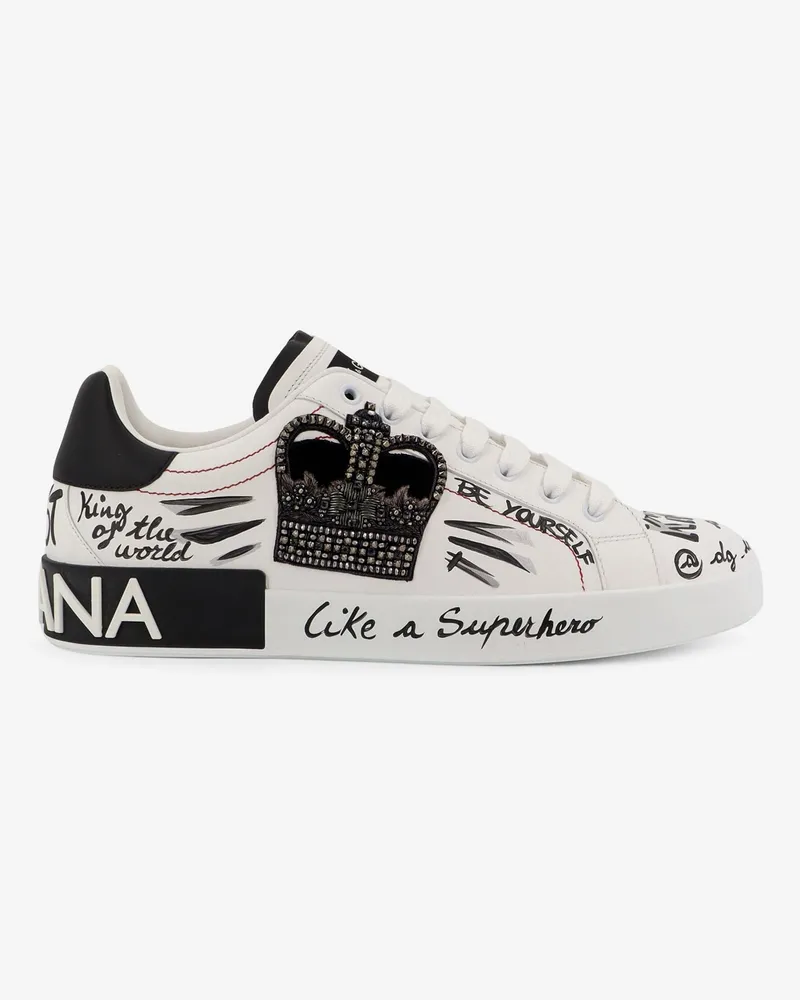 Dolce & Gabbana Leather sneakers with iconic prints -  - gender_Man Bianco