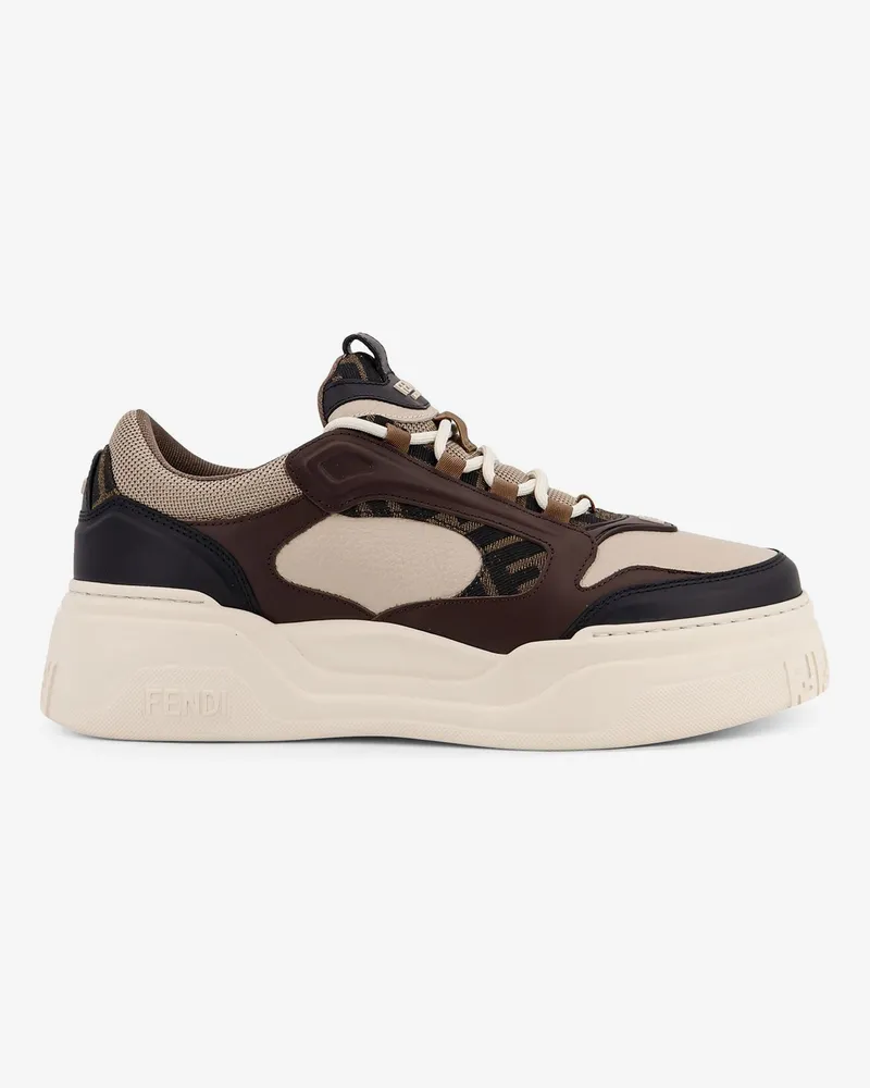 Fendi Force leather sneakers with jacquard FF fabric inserts - FENDI - gender_Man Brown