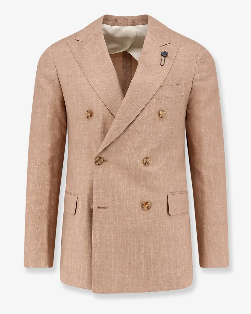 LARDINI Iconic double-breasted wool, silk and linen blazer -  - gender_Man Beige