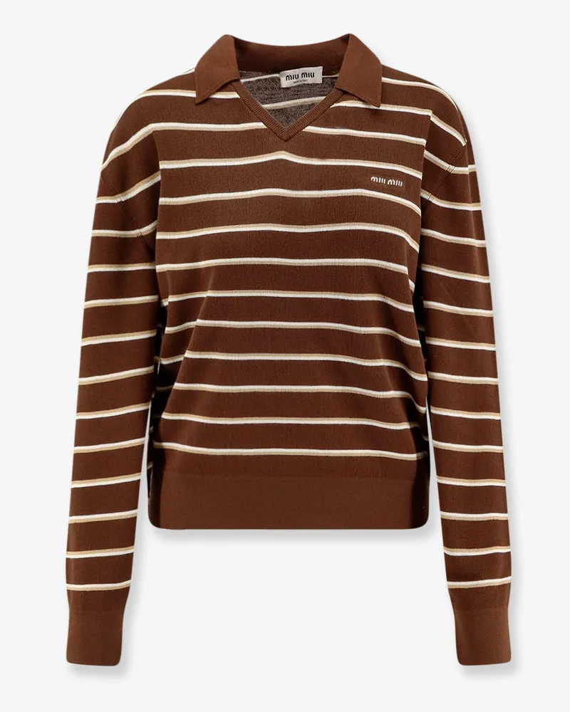 Miu Miu Striped cotton polo shirt -  - gender_Woman Brown