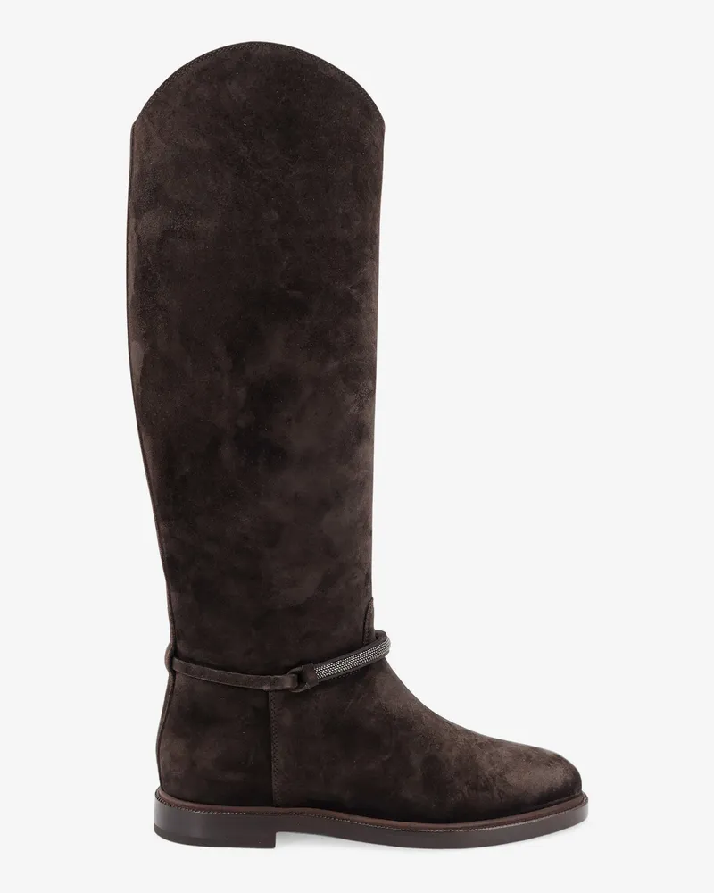 Brunello Cucinelli Precious Strap Suede Boots -  - gender_Woman Brown
