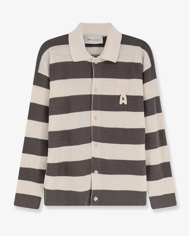 AMI Paris Ami de Coeur striped cotton cardigan -  - gender_Man Beige
