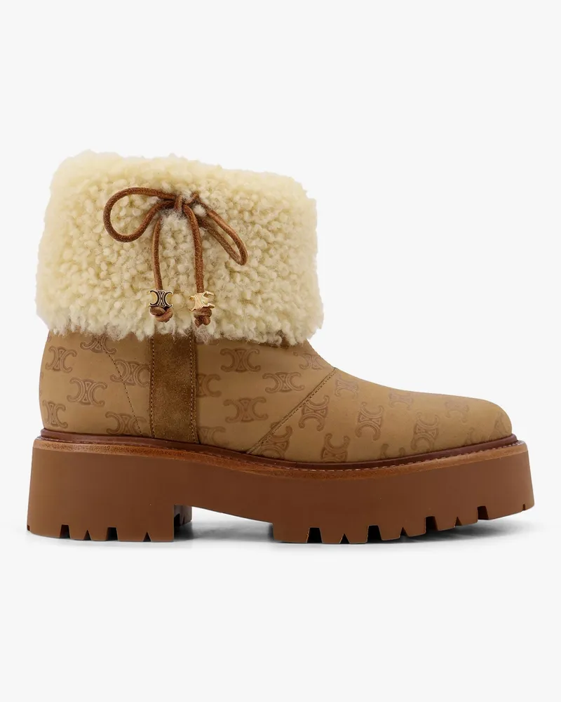 Celine Bulky leather boots with triomphe all-over motif -  - gender_Woman Beige