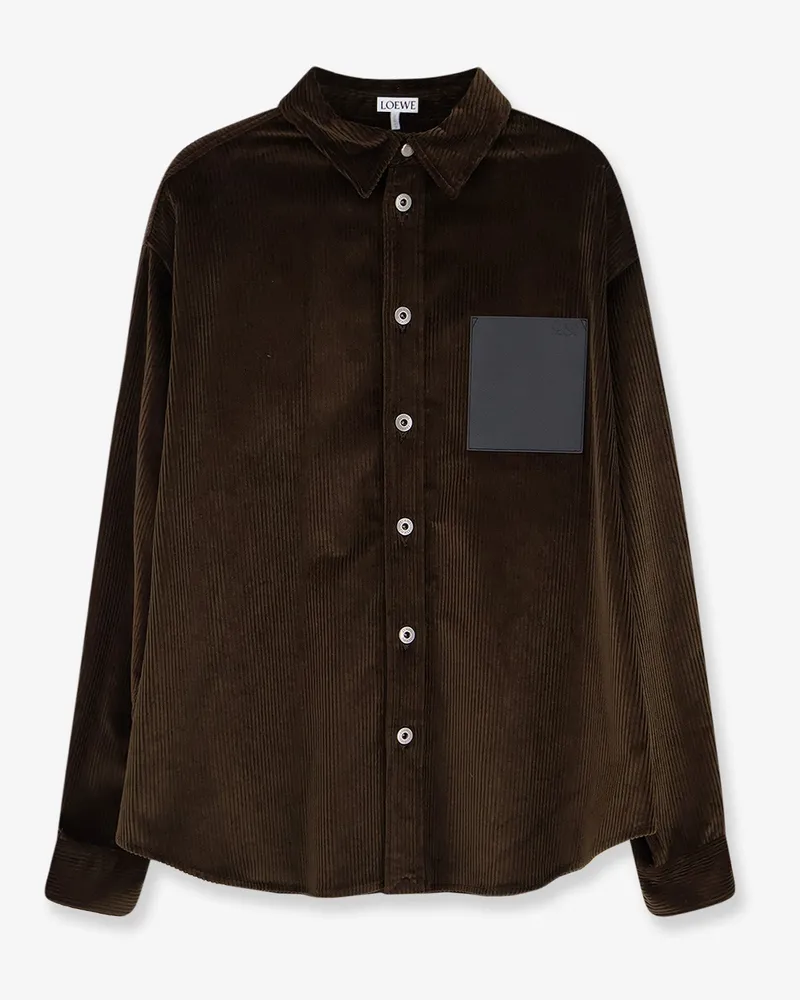 Loewe Corduroy shirt with leather pocket -  - gender_Man Brown