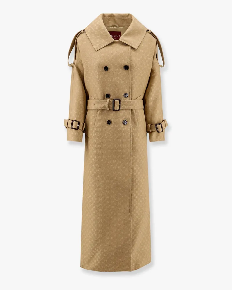 Gucci Wool and silk crepe coat with all-over GG motif -  - gender_Woman Beige