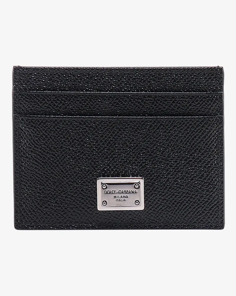 Dolce & Gabbana Leather card holder with metal logo tag -  - gender_Man Black