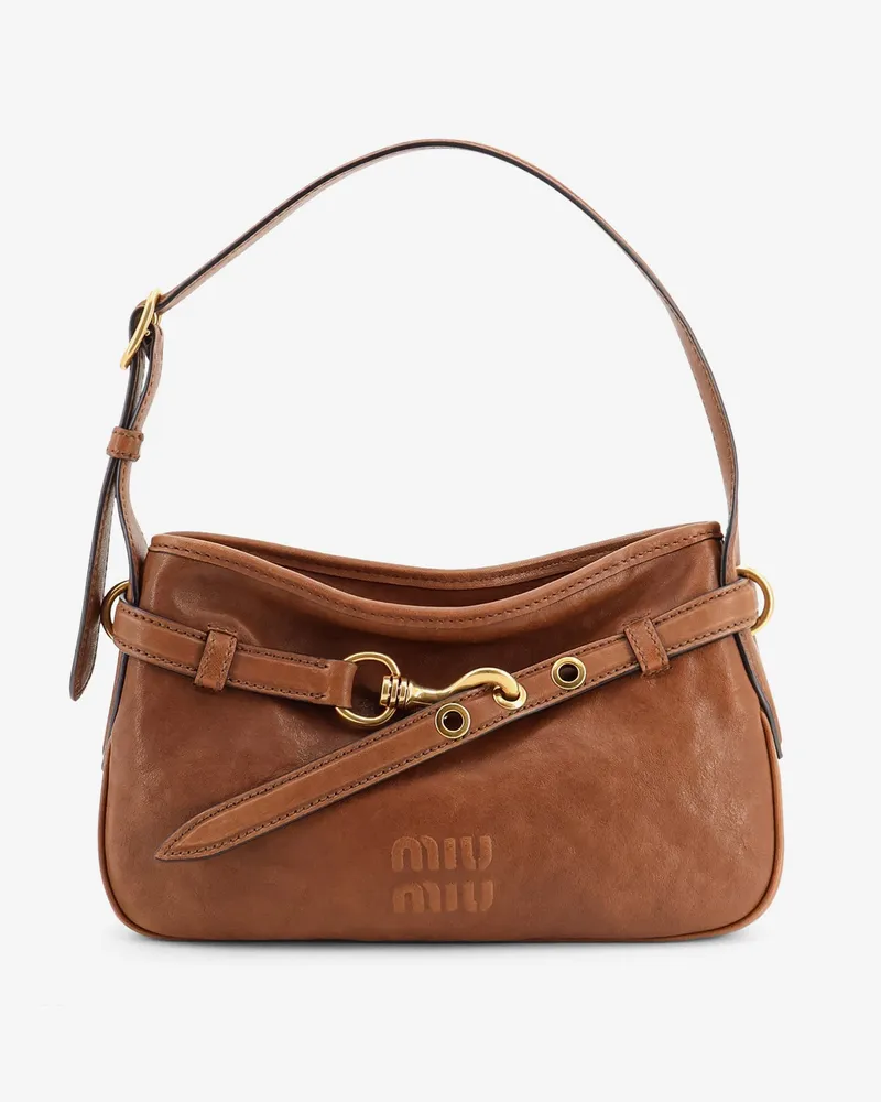 Miu Miu Aventure leather bag with embossed front logo -  - gender_Woman Brown