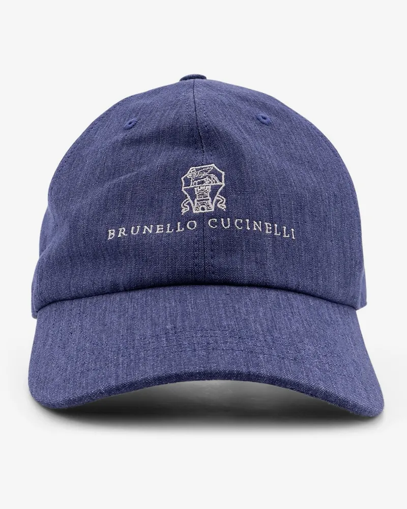 Brunello Cucinelli Denim hat with embroidered logo on the front -  - gender_Man Blue