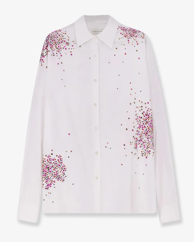 Dries van Noten Casia cotton shirt with multicolored sequin detail -  - gender_Woman White