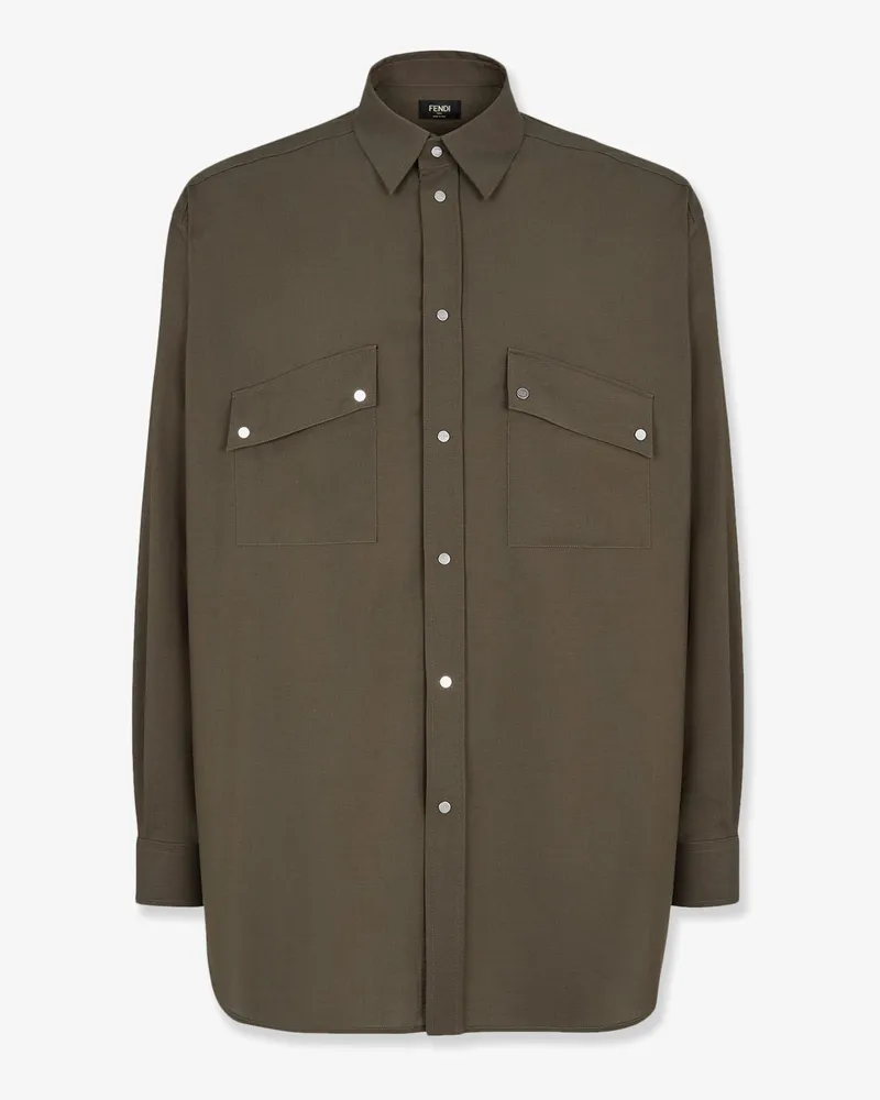 Fendi Wool shirt with logoed buttons -  - gender_Man Green
