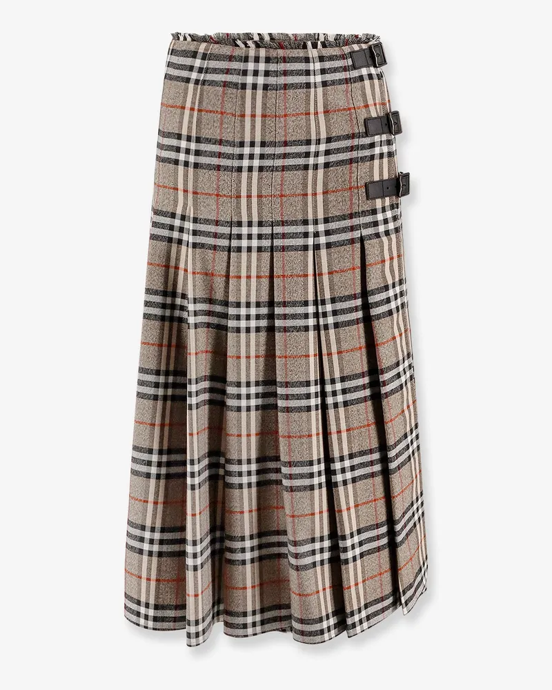 Burberry check print wool long skirt - BURBERRY - gender_Woman Beige