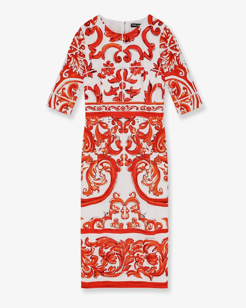Dolce & Gabbana Silk long dress with Maiolica print -  - gender_Woman Orange