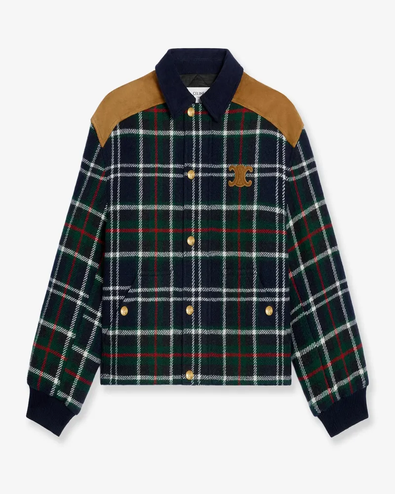 Celine Tartan wool jacket with suede inserts -  - gender_Woman Blue