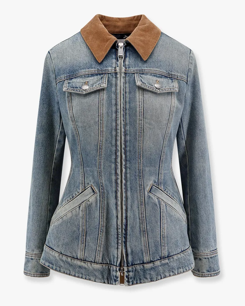 Alexander McQueen Denim jacket with volant -  - gender_Woman Blue