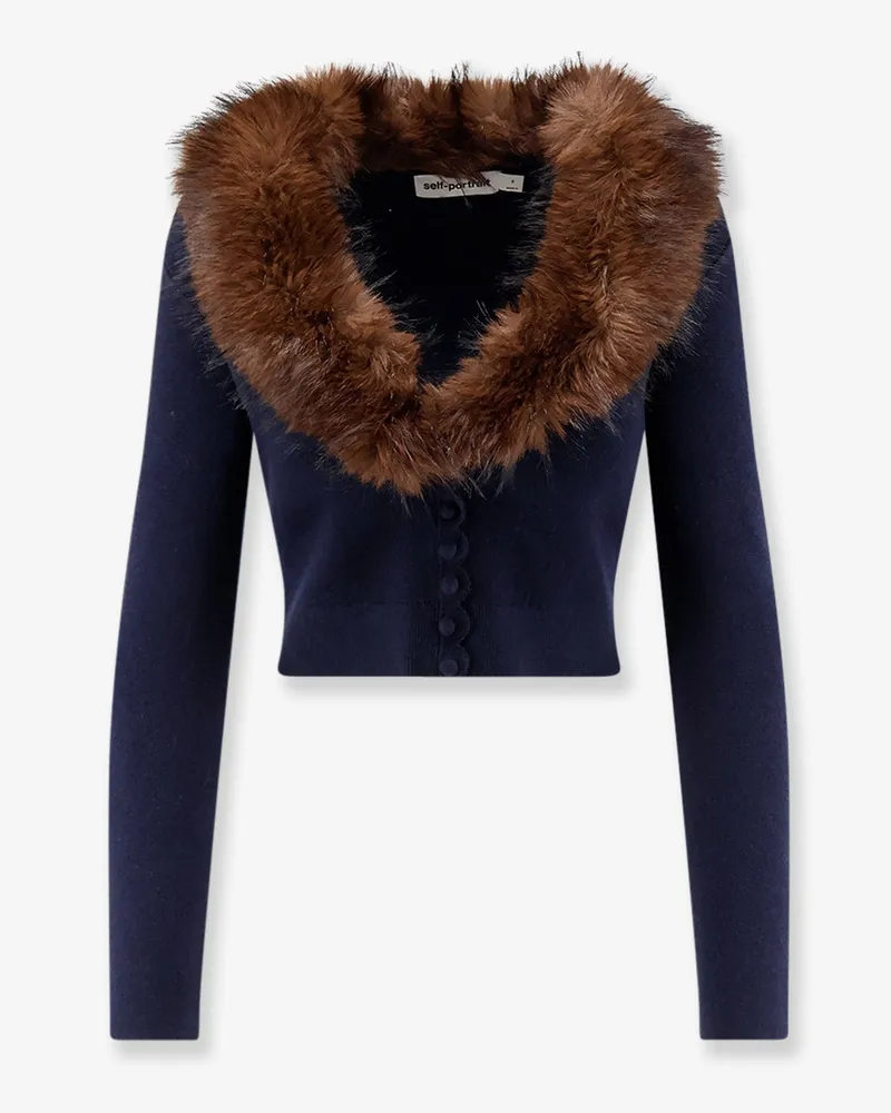 Self-Portrait Cardigan with faux fur profile -  - gender_Woman Blue
