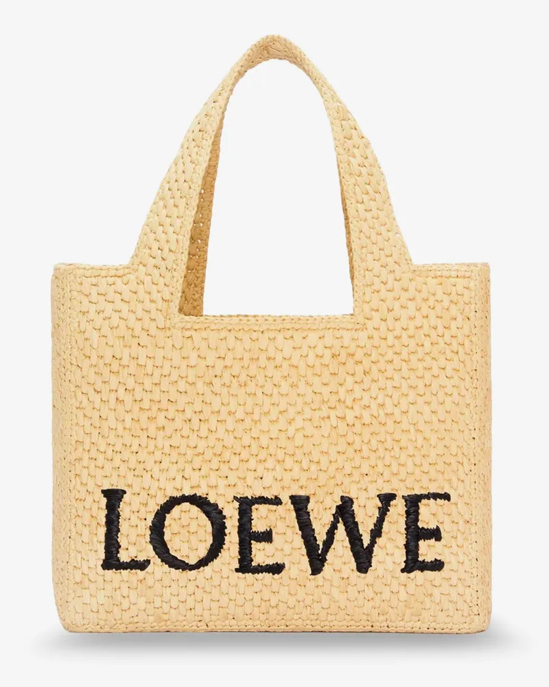 Loewe Paula's Ibiza -Small  Font raffia handbag with embroidered logo on the front - LOEWE - gender_Woman Beige