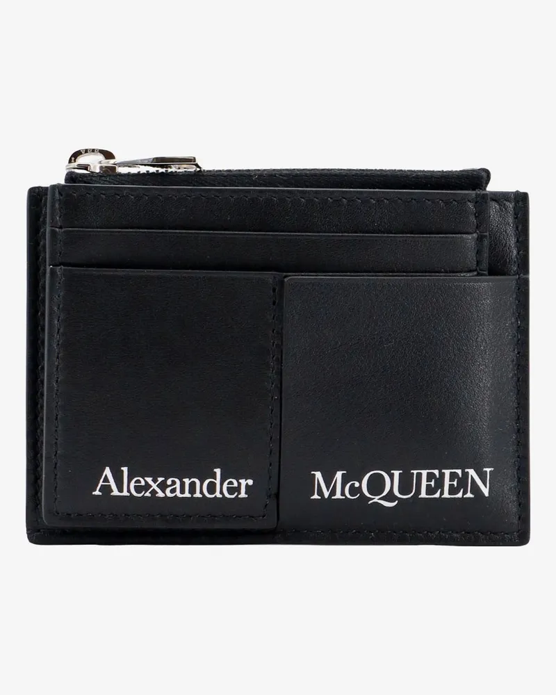 Alexander McQueen Leather card holder with logo print -  - gender_Man Black