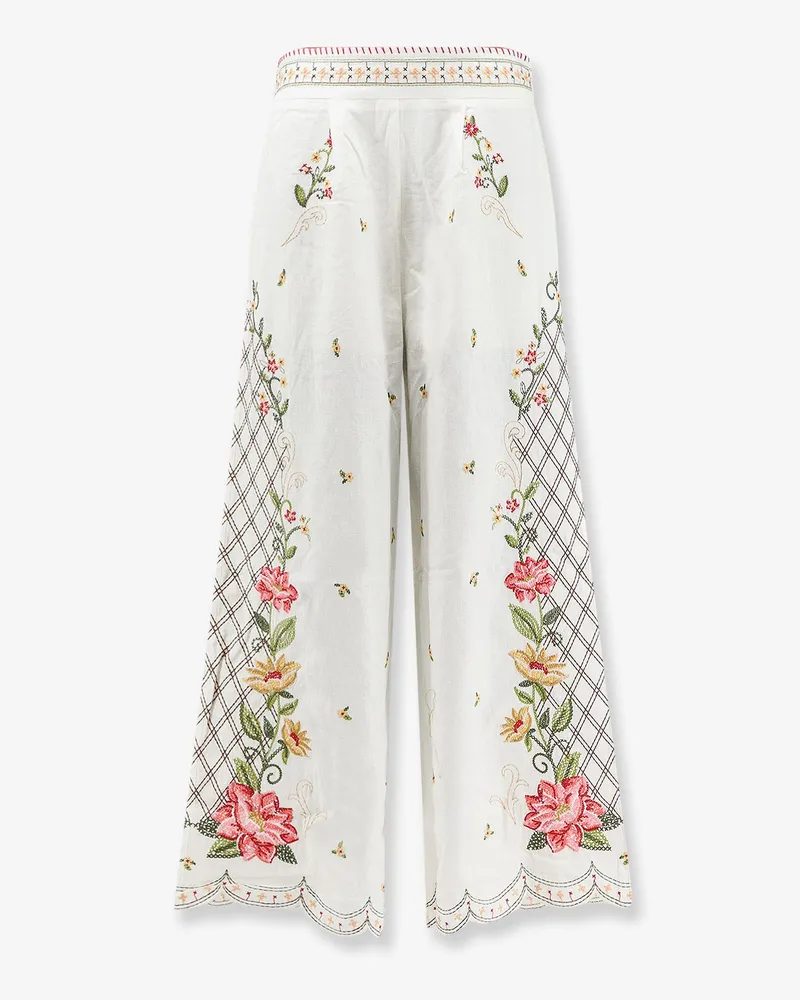 FARM Rio Linen and viscose trousers with embroidery -  - gender_Woman White