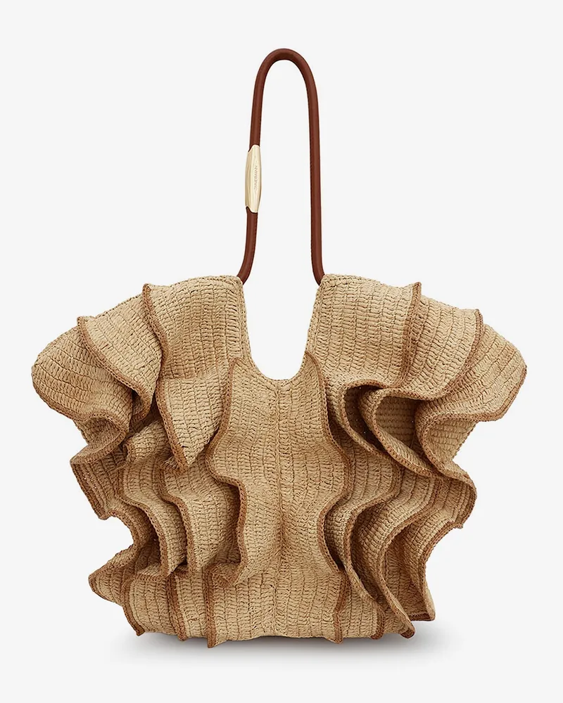 Zimmermann Goldentime raffia shoulder bag with ruffles -  - gender_Woman Beige