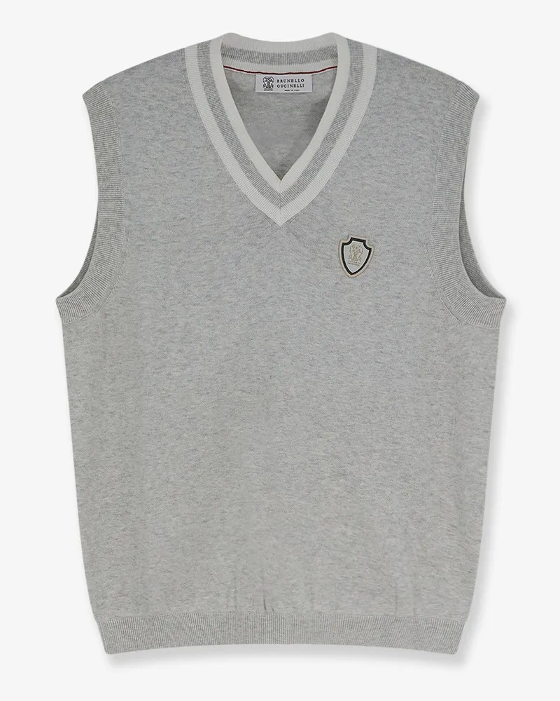 Brunello Cucinelli Cotton vest with front logo patch -  - gender_Man Grey