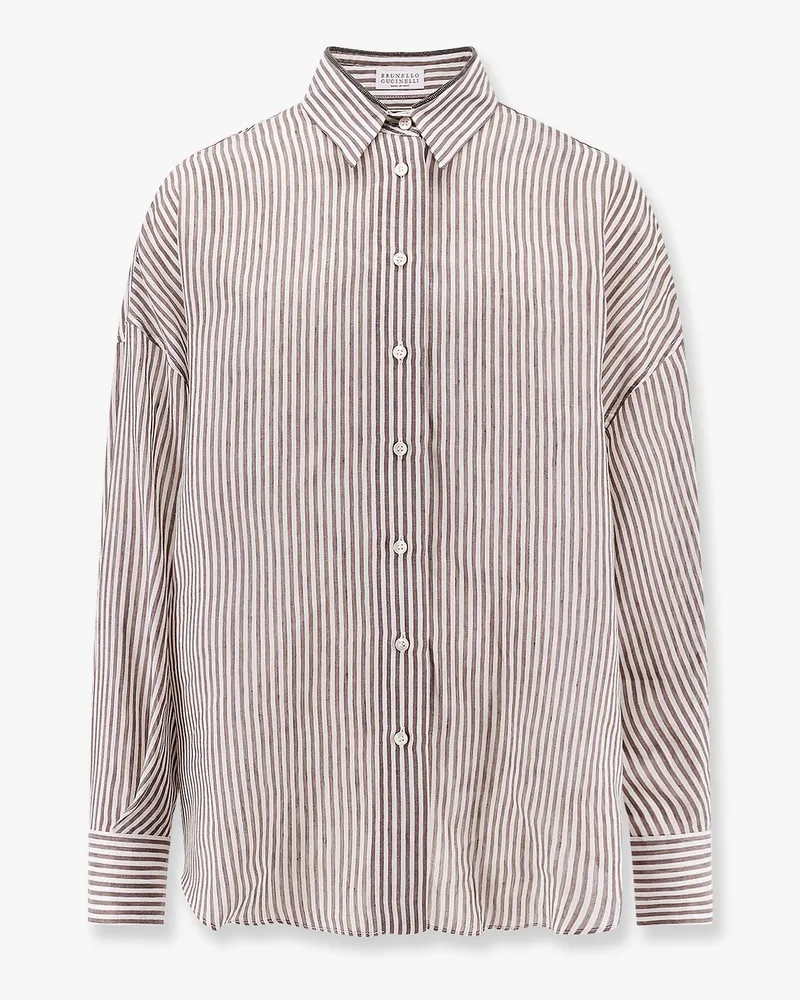 Brunello Cucinelli Striped linen and silk shirt -  - gender_Woman Brown
