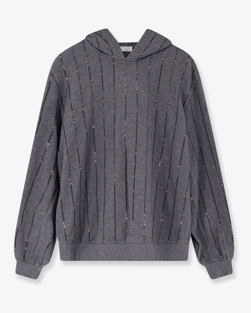 Brunello Cucinelli Dazzling chalk stripe embroidery cotton sweatshirt -  - gender_Woman Grey