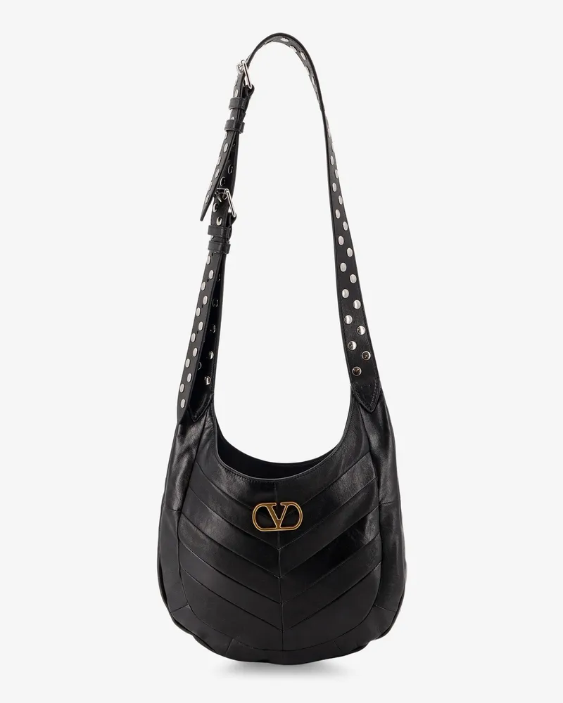 Valentino Garavani Leather Hobo crossbody bag with metal VLogo Signature -  - gender_Woman Black