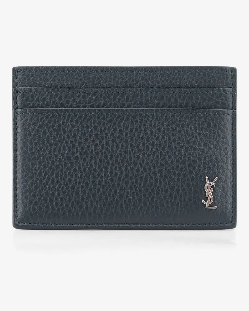 Saint Laurent Tiny Cassandre textured leather card holder -  - gender_Man Black