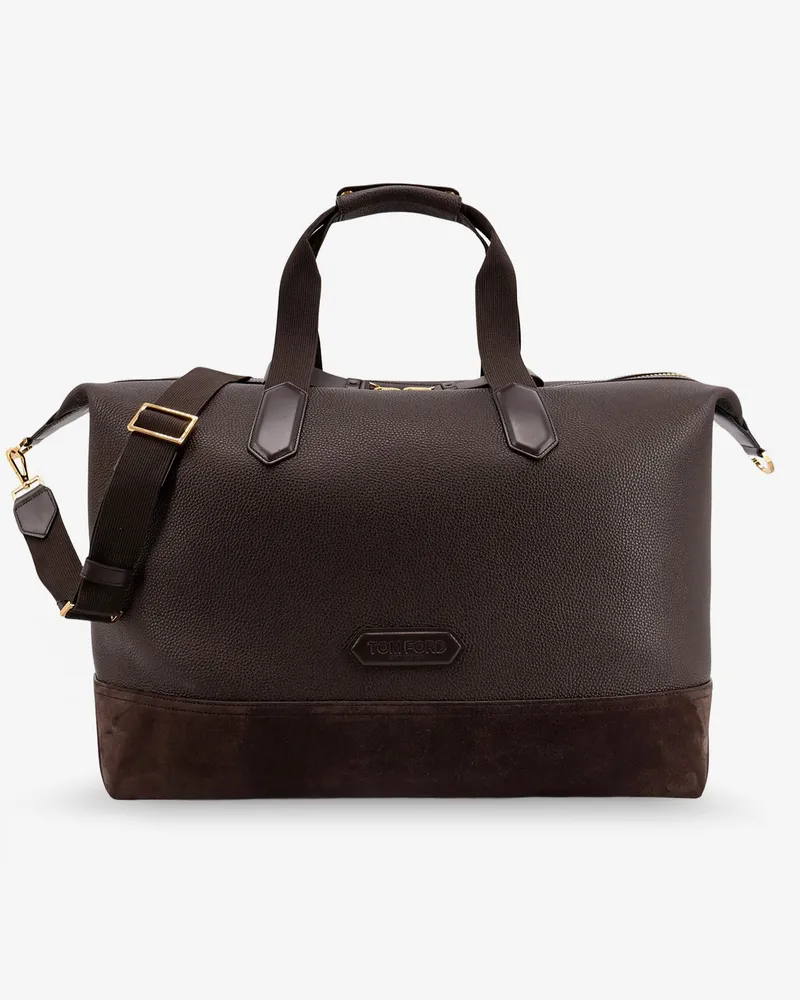 Tom Ford Leather travel bag with suede inserts -  - gender_Man Brown
