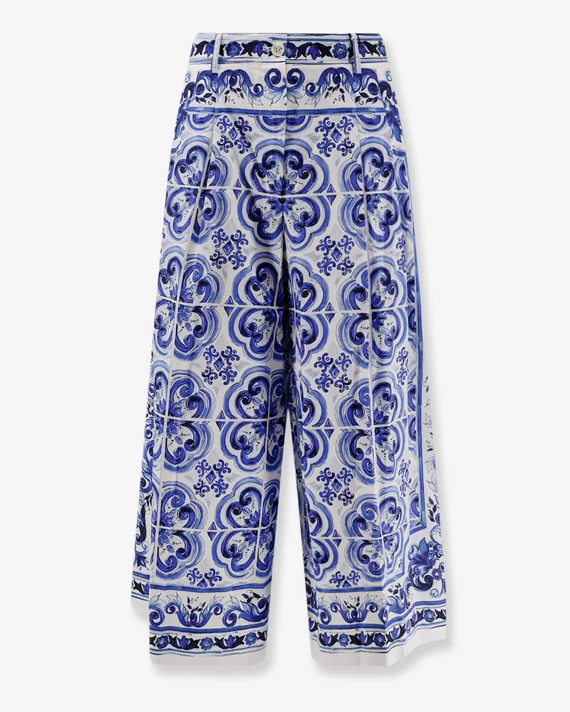Dolce & Gabbana Cotton trousers with Maiolica print -  - gender_Woman Blue