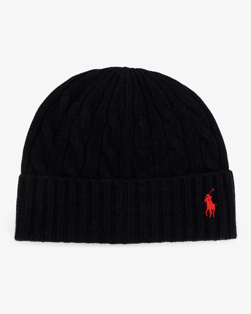 Ralph Lauren Wool blend cable knit beanie hat -  - gender_Man Black