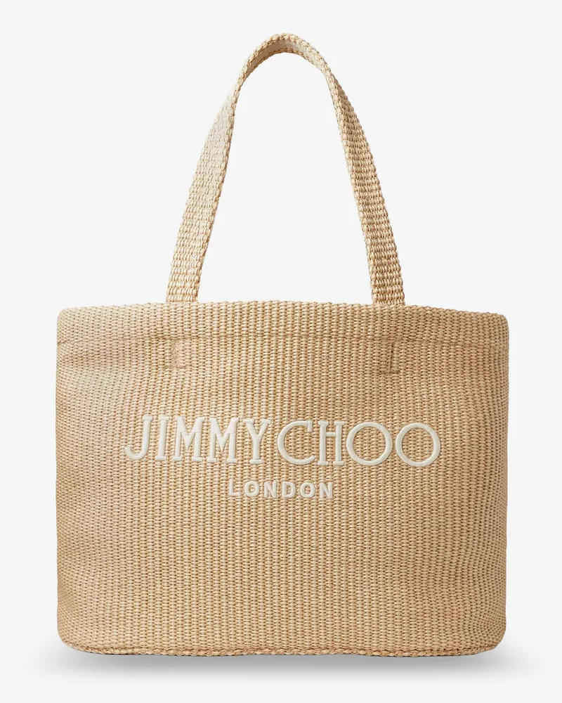 Jimmy Choo Raffia shopping bag with lettering logo on the front -  - gender_Woman Beige