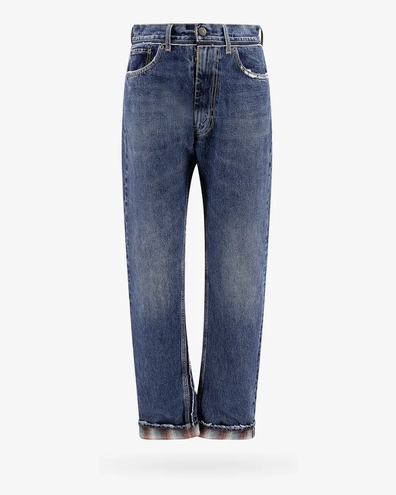 Maison Margiela Cotton jeans with wool madras details -  - gender_Man Blue