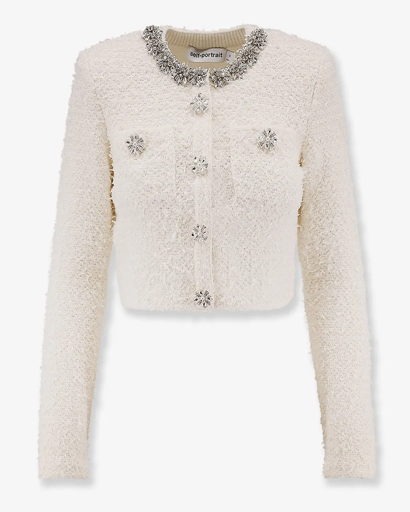 Self-Portrait Cotton blend cardigan with rhinestones -  - gender_Woman White