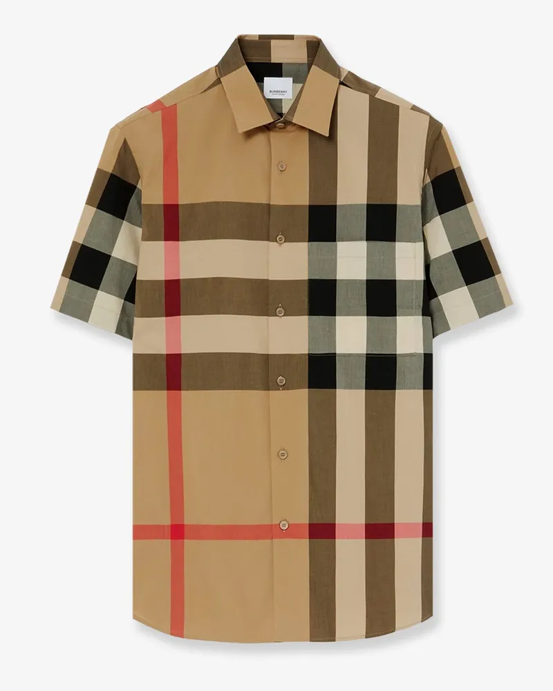 Burberry Cotton shirt with check print -  - gender_Man Beige