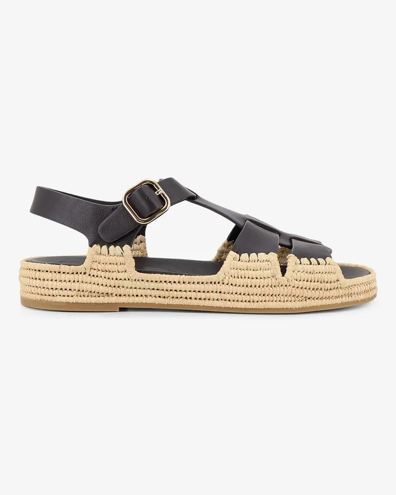 Paloma Barceló Yuka leather sandals with woven raffia sole -  - gender_Woman Black