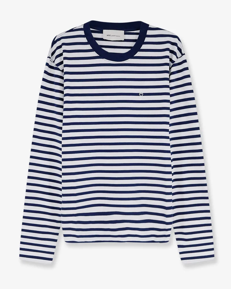 AMI Paris Cotton T-shirt with striped pattern -  - gender_Man Blue