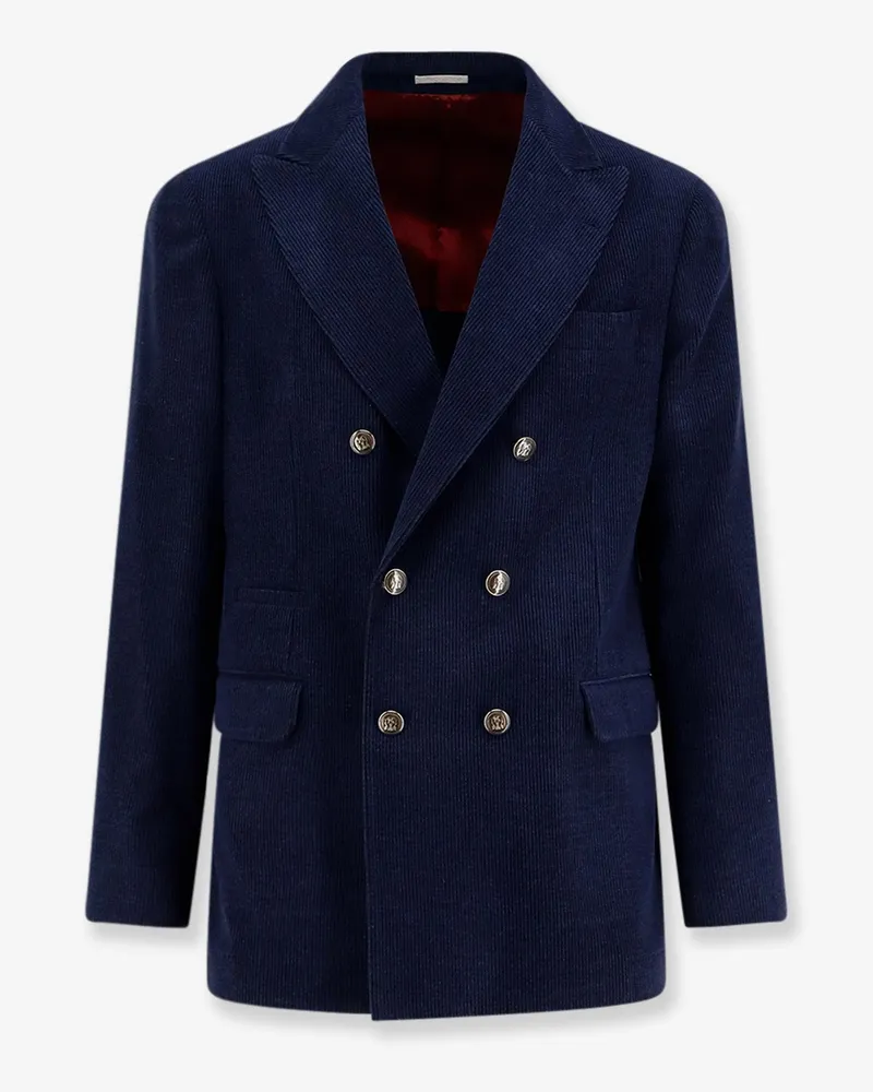 Brunello Cucinelli Deconstructed one-and-a-half-breasted corduroy blazer -  - gender_Man Blue