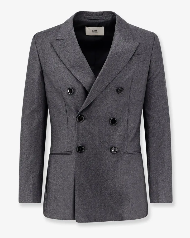 AMI Paris Double-breasted virgin wool blazer -  - gender_Man Grey