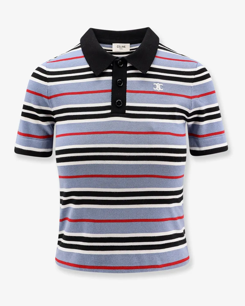 Celine Cotton knit polo shirt with striped motif -  - gender_Woman Blue