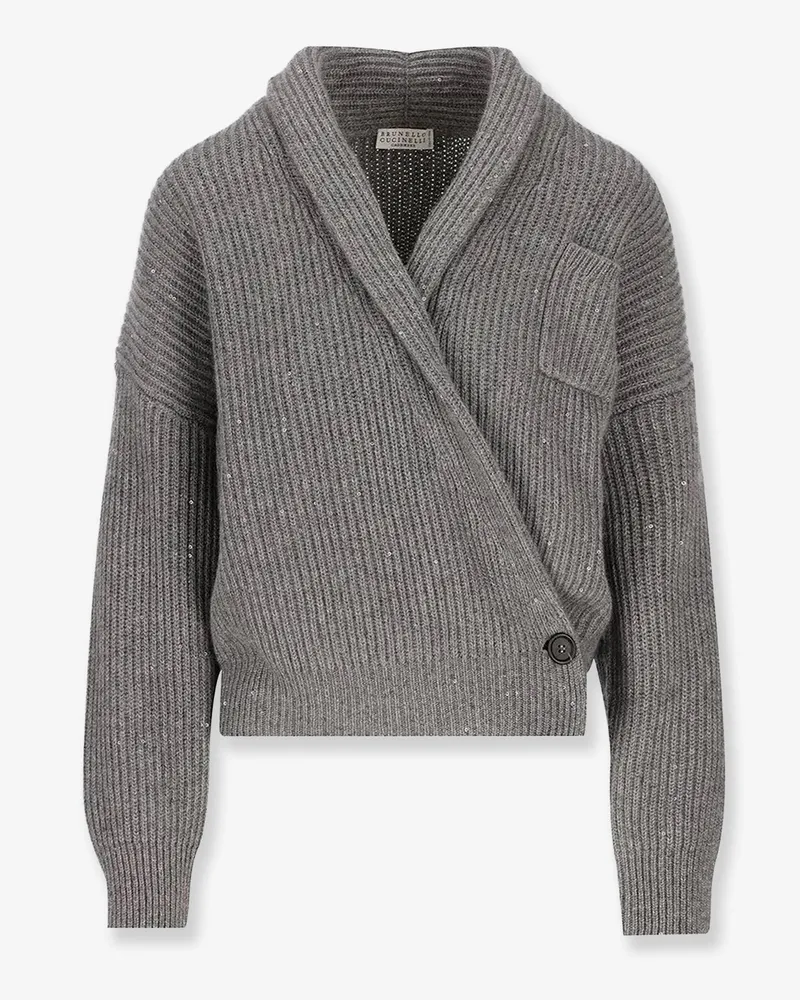 Brunello Cucinelli Cashmere and silk cardigan with sequins -  - gender_Woman Grey