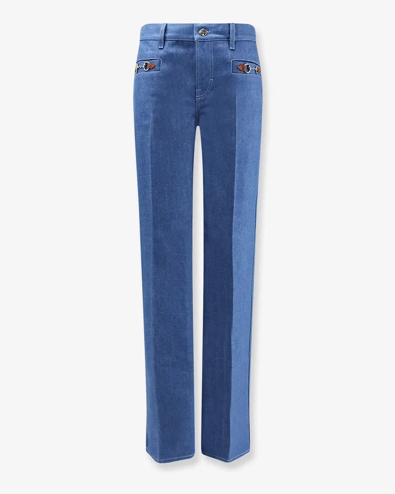 Gucci Cotton jeans with iconic frontal Horsebits -  - gender_Woman Blue