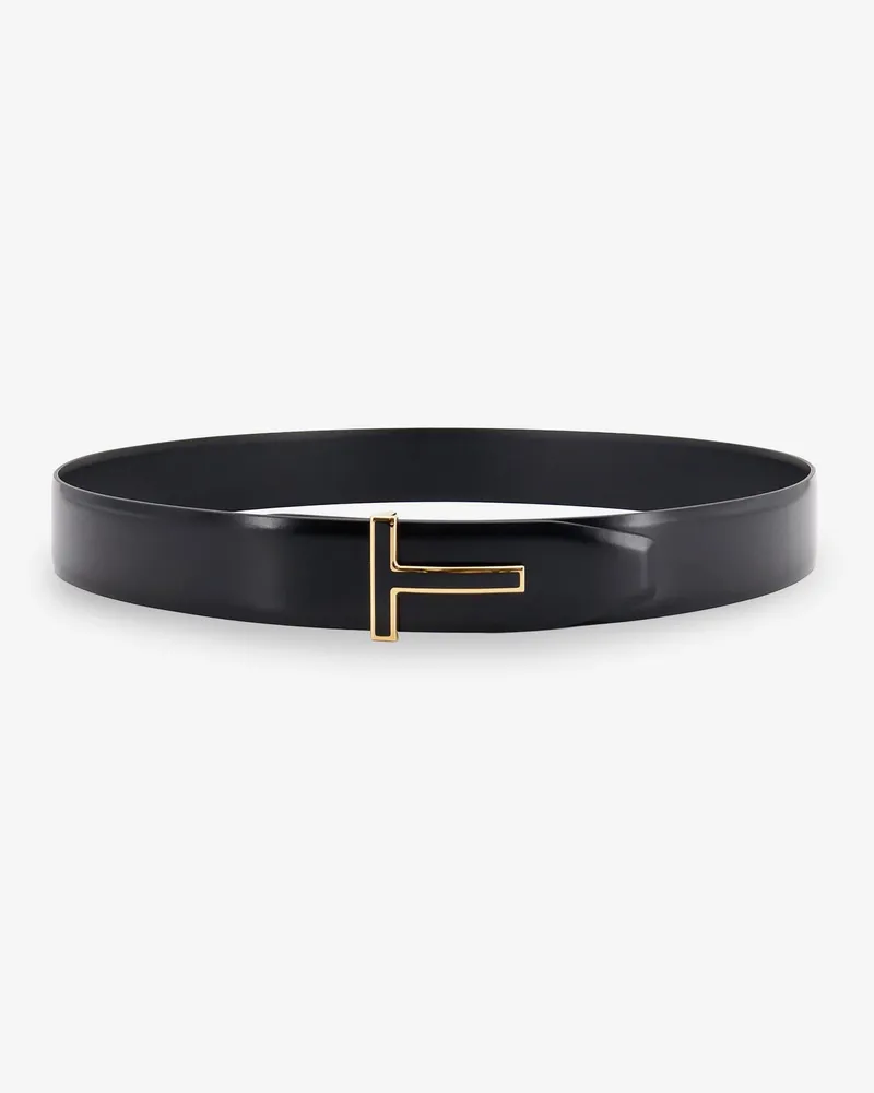 Tom Ford Leather belt with metal logo buckle -  - gender_Man Black
