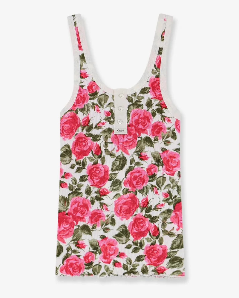 Chloé Cotton Henley tank top with all-over floral pattern -  - gender_Woman Pink