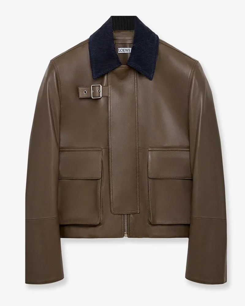 Loewe Lightweight nappa leather short jacket with a corduroy collar -  - gender_Woman Green
