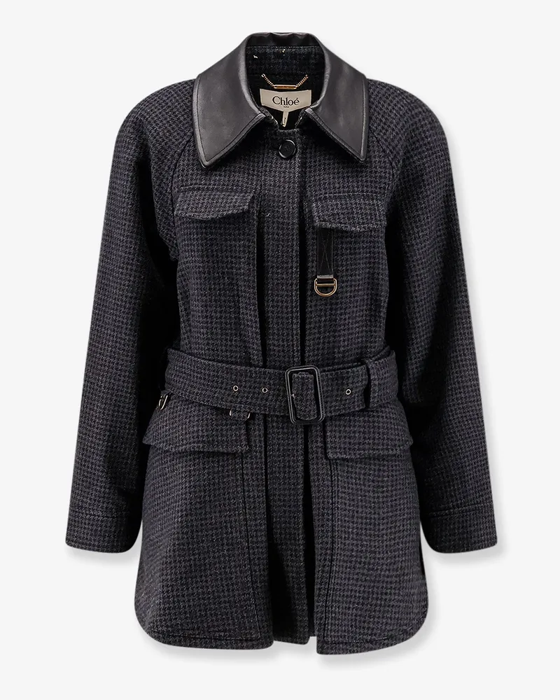 Chloé Virgin wool trench with leather collar -  - gender_Woman Grey