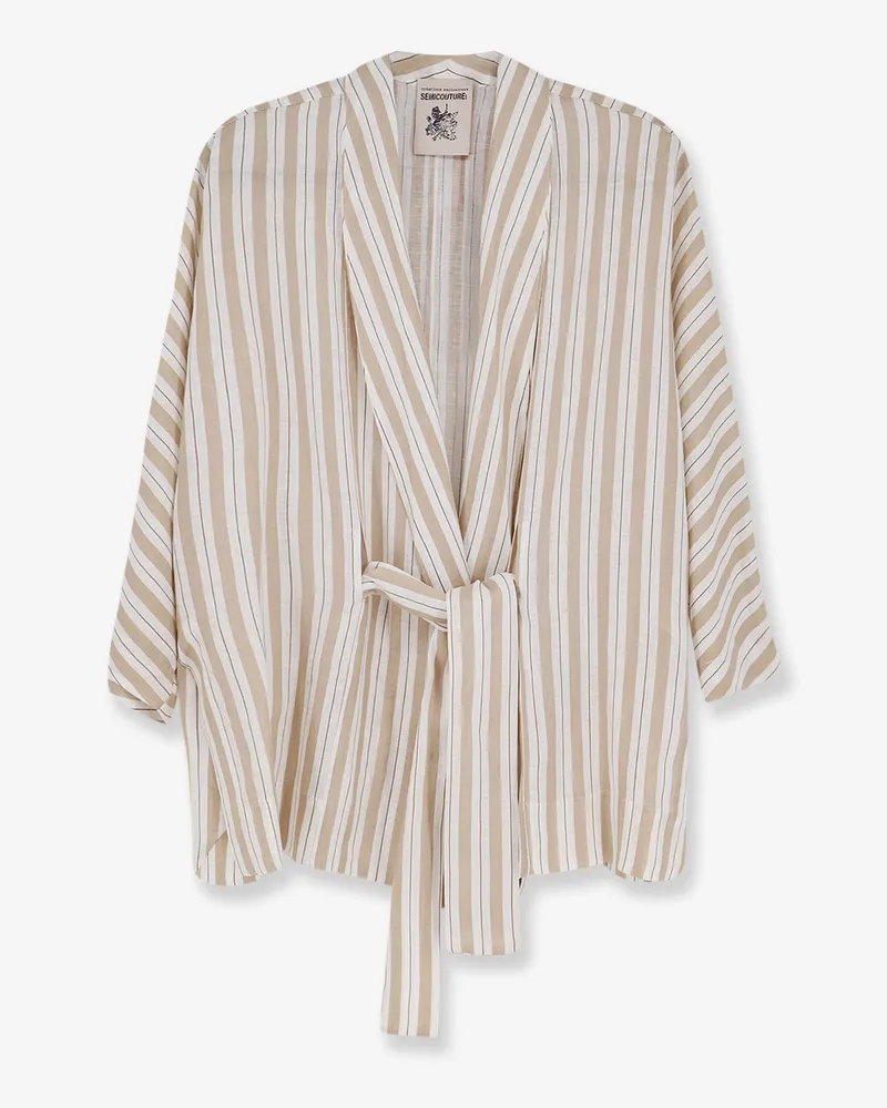 Semicouture Kimono striped linen shirt -  - gender_Woman Beige