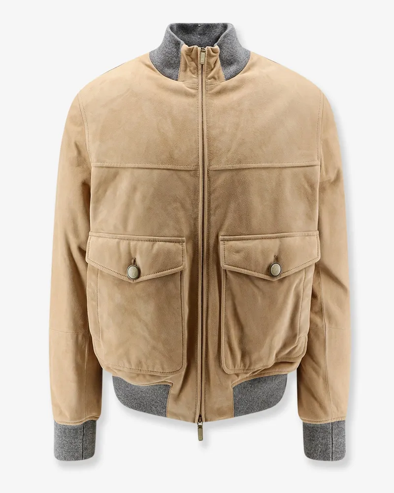 Brunello Cucinelli Padded suede jacket -  - gender_Man Beige