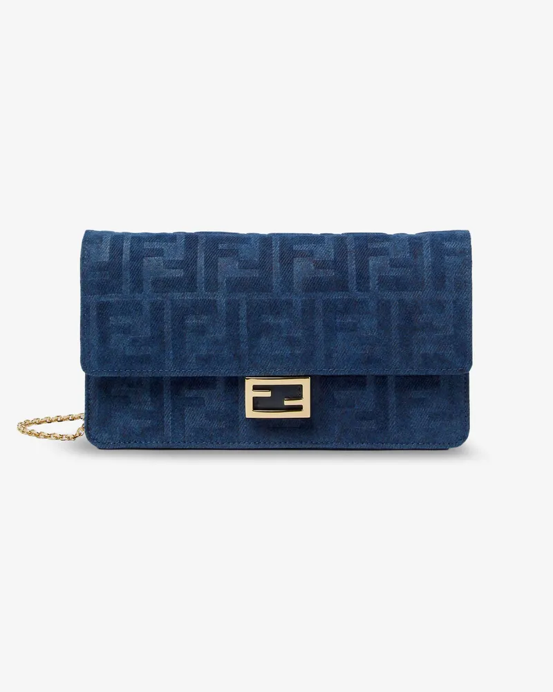 Fendi Wallet On Chain Baguette shoulder bag in denim-effect FF corduroy -  - gender_Woman Blue